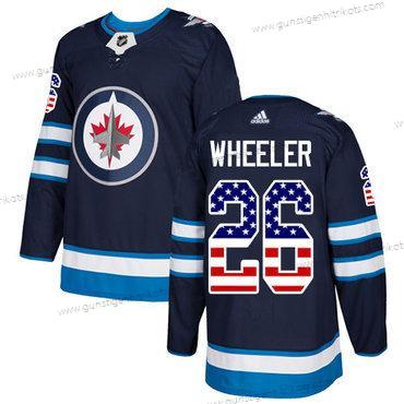 Adidas Herren Winnipeg Jets #26 Blake Wheeler Heimtrikots Authentisch USA Flag Strickerei NHL Trikots – Marineblau Blau