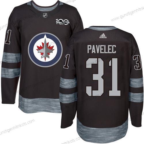 Adidas Herren Winnipeg Jets #31 Ondrej Pavelec 100th Jahrestag Strickerei NHL 2017 Hockey Trikots – Schwarz