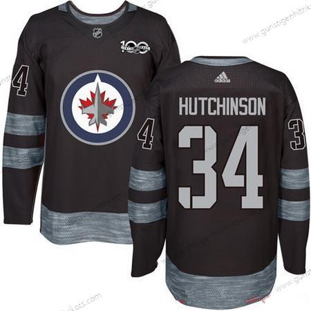 Adidas Herren Winnipeg Jets #34 Michael Hutchinson 100th Jahrestag Strickerei NHL 2017 Hockey Trikots – Schwarz