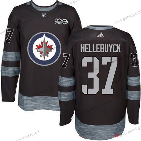 Adidas Herren Winnipeg Jets #37 Connor Hellebuyck 100th Jahrestag Strickerei NHL 2017 Hockey Trikots – Schwarz