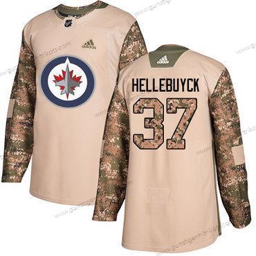 Adidas Herren Winnipeg Jets #37 Connor Hellebuyck Authentisch 2017 Veterans Day Strickerei NHL Trikots – Tarnfarbe