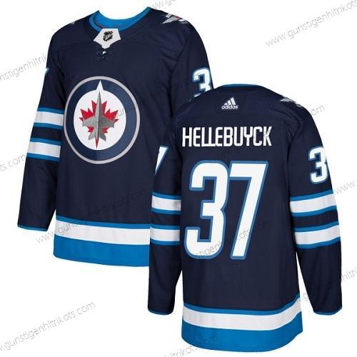 Adidas Herren Winnipeg Jets #37 Connor Hellebuyck Heimtrikots Authentisch Strickerei NHL Trikots – Marineblau Blau