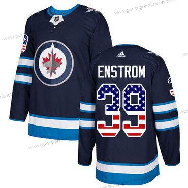 Adidas Herren Winnipeg Jets #39 Tobias Enstrom Heimtrikots Authentisch USA Flag Strickerei NHL Trikots – Marineblau Blau