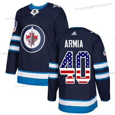 Adidas Herren Winnipeg Jets #40 Joel Armia Heimtrikots Authentisch USA Flag Strickerei NHL Trikots – Marineblau Blau