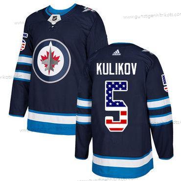 Adidas Herren Winnipeg Jets #5 Dmitry Kulikov Heimtrikots Authentisch USA Flag Strickerei NHL Trikots – Marineblau Blau