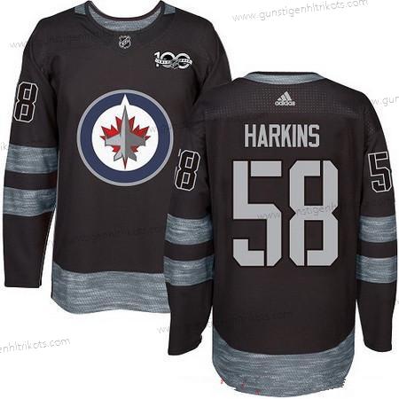 Adidas Herren Winnipeg Jets #58 Jansen Harkins 100th Jahrestag Strickerei NHL 2017 Hockey Trikots – Schwarz