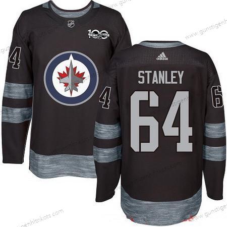 Adidas Herren Winnipeg Jets #64 Logan Stanley 100th Jahrestag Strickerei NHL 2017 Hockey Trikots – Schwarz