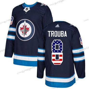 Adidas Herren Winnipeg Jets #8 Jacob Trouba Heimtrikots Authentisch USA Flag Strickerei NHL Trikots – Marineblau Blau