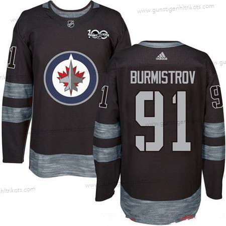 Adidas Herren Winnipeg Jets #91 Alexander Burmistrov 100th Jahrestag Strickerei NHL 2017 Hockey Trikots – Schwarz