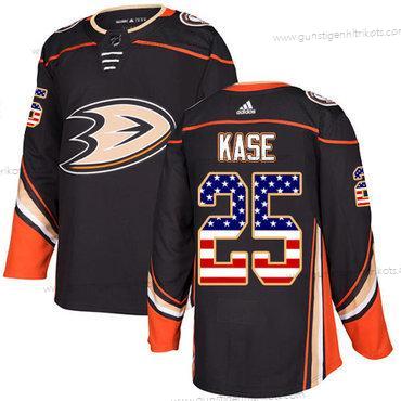 Adidas Jugend Anaheim Ducks #25 Ondrej Kase Heimtrikots Authentisch USA Flag Strickerei NHL Trikots – Schwarz