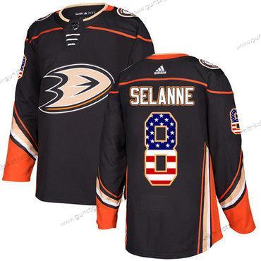 Adidas Jugend Anaheim Ducks #8 Teemu Selanne Heimtrikots Authentisch USA Flag Strickerei NHL Trikots – Schwarz