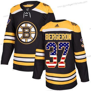 Adidas Jugend Boston Bruins #37 Patrice Bergeron Heimtrikots Authentisch USA Flag Strickerei NHL Trikots – Schwarz