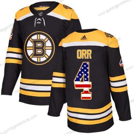 Adidas Jugend Boston Bruins #4 Bobby Orr Heimtrikots Authentisch USA Flag Strickerei NHL Trikots – Schwarz