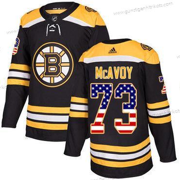 Adidas Jugend Boston Bruins #73 Charlie Mcavoy Heimtrikots Authentisch USA Flag Strickerei NHL Trikots – Schwarz