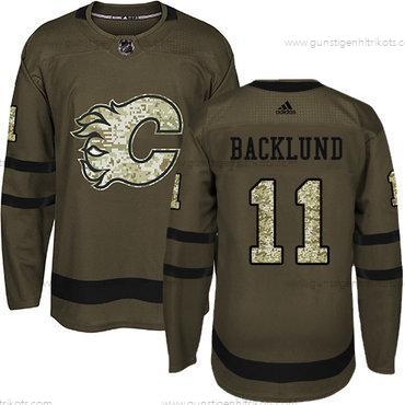 Adidas Jugend Calgary Flames #11 Mikael Backlund Salute to Service Strickerei NHL Trikots – Grün