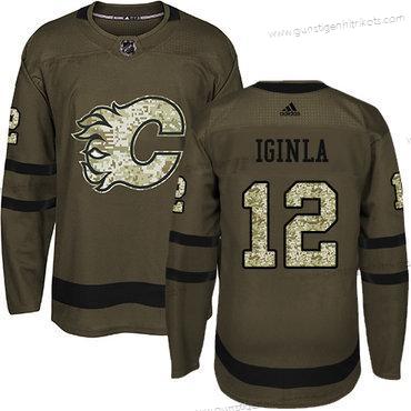 Adidas Jugend Calgary Flames #12 Jarome Iginla Salute to Service Strickerei NHL Trikots – Grün