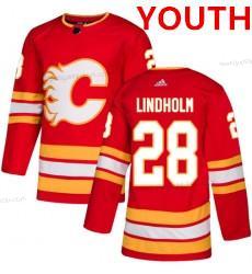 Adidas Jugend Calgary Flames #28 Elias Lindholm ersatzweise Strickerei NHL Trikots – Rot