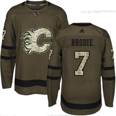 Adidas Jugend Calgary Flames #7 Tj Brodie Salute to Service Strickerei NHL Trikots – Grün