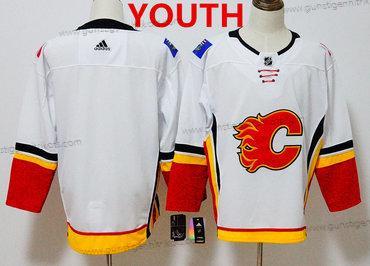 Adidas Jugend Calgary Flames Personalisiertes Heimtrikots 2017-2018 Hockey Strickerei NHL Trikots – Weiß