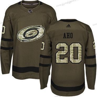 Adidas Jugend Carolina Hurricanes #20 Sebastian Aho Salute to Service Strickerei NHL Trikots – Grün