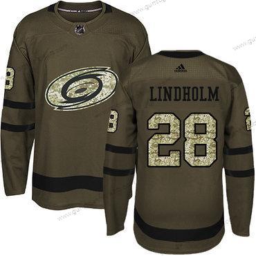 Adidas Jugend Carolina Hurricanes #28 Elias Lindholm Salute to Service Strickerei NHL Trikots – Grün