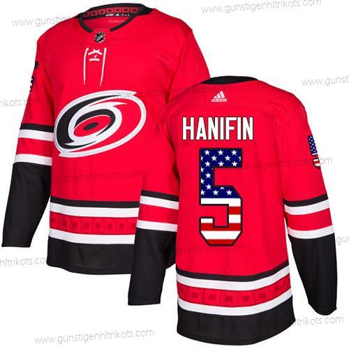 Adidas Jugend Carolina Hurricanes #5 Noah Hanifin Heimtrikots Authentisch USA Flag Strickerei NHL Trikots – Rot