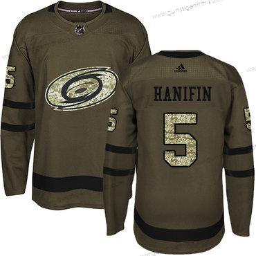 Adidas Jugend Carolina Hurricanes #5 Noah Hanifin Salute to Service Strickerei NHL Trikots – Grün