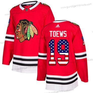 Adidas Jugend Chicago Blackhawks #19 Jonathan Toews Heimtrikots Authentisch USA Flag Strickerei NHL Trikots – Rot