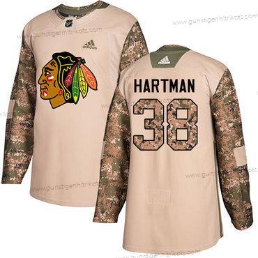 Adidas Jugend Chicago Blackhawks #38 Ryan Hartman Authentisch 2017 Veterans Day Strickerei NHL Trikots – Tarnfarbe