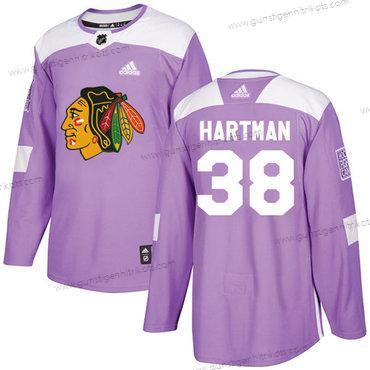 Adidas Jugend Chicago Blackhawks #38 Ryan Hartman Authentisch Bekämpft Krebs Strickerei NHL Trikots – Lila