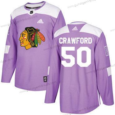 Adidas Jugend Chicago Blackhawks #50 Corey Crawford Authentisch Bekämpft Krebs Strickerei NHL Trikots – Lila