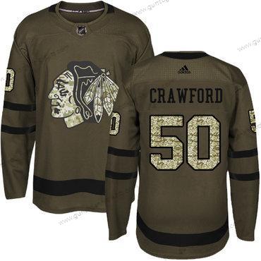 Adidas Jugend Chicago Blackhawks #50 Corey Crawford Salute to Service Strickerei NHL Trikots – Grün