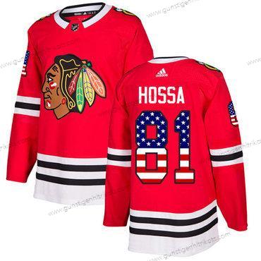 Adidas Jugend Chicago Blackhawks #81 Marian Hossa Heimtrikots Authentisch USA Flag Strickerei NHL Trikots – Rot