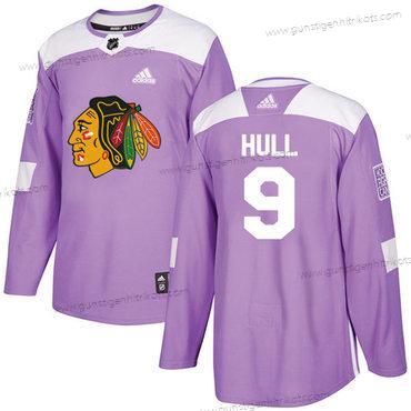 Adidas Jugend Chicago Blackhawks #9 Bobby Hull Authentisch Bekämpft Krebs Strickerei NHL Trikots – Lila