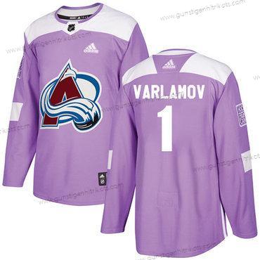 Adidas Jugend Colorado Avalanche #1 Semyon Varlamov Authentisch Bekämpft Krebs Strickerei NHL Trikots – Lila