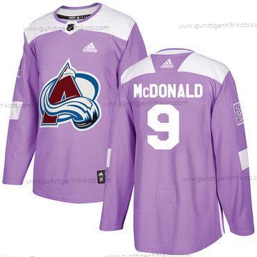 Adidas Jugend Colorado Avalanche #9 Lanny Mcdonald Authentisch Bekämpft Krebs Strickerei NHL Trikots – Lila