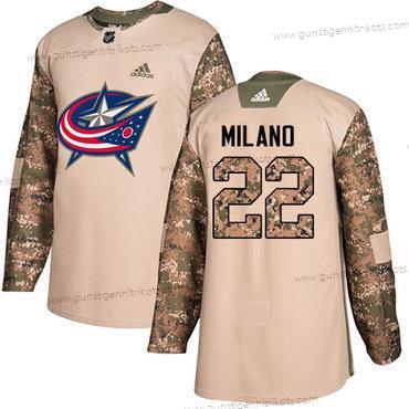 Adidas Jugend Columbus Blue Jackets #22 Sonny Milano Authentisch 2017 Veterans Day Strickerei NHL Trikots – Tarnfarbe