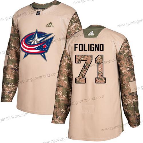 Adidas Jugend Columbus Blue Jackets #71 Nick Foligno Authentisch 2017 Veterans Day Strickerei NHL Trikots – Tarnfarbe