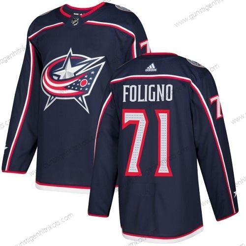 Adidas Jugend Columbus Blue Jackets #71 Nick Foligno Heimtrikots Authentisch Strickerei NHL Trikots – Marineblau Blau