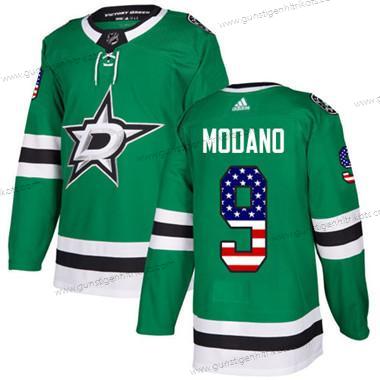 Adidas Jugend Dallas Stars #9 Mike Modano Heimtrikots Authentisch USA Flag Strickerei NHL Trikots – Grün