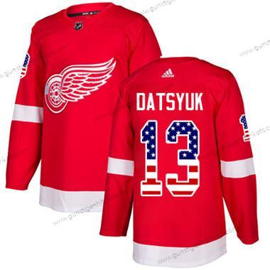 Adidas Jugend Detroit Red Wings #13 Pavel Datsyuk Heimtrikots Authentisch USA Flag Strickerei NHL Trikots – Rot