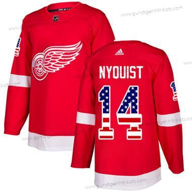 Adidas Jugend Detroit Red Wings #14 Gustav Nyquist Heimtrikots Authentisch USA Flag Strickerei NHL Trikots – Rot