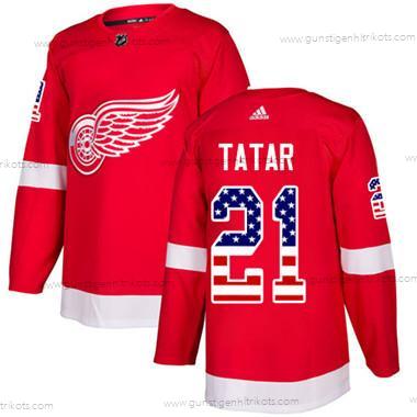 Adidas Jugend Detroit Red Wings #21 Tomas Tatar Heimtrikots Authentisch USA Flag Strickerei NHL Trikots – Rot