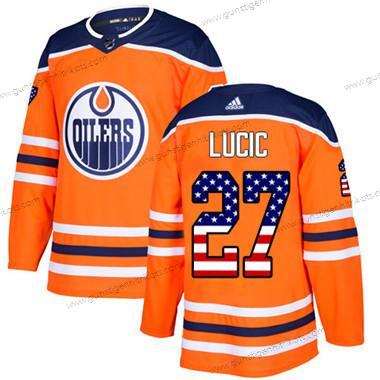 Adidas Jugend Edmonton Oilers #27 Milan Lucic Heimtrikots Authentisch USA Flag Strickerei NHL Trikots – Orange