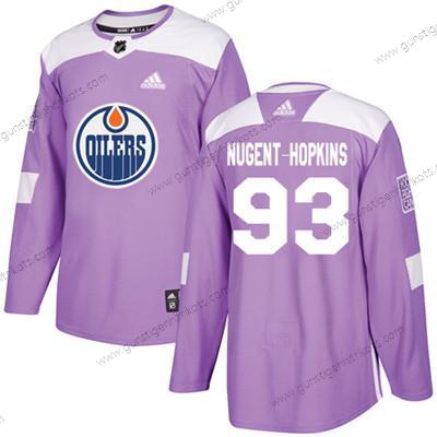 Adidas Jugend Edmonton Oilers #93 Ryan Nugent-Hopkins Authentisch Bekämpft Krebs Strickerei NHL Trikots – Lila