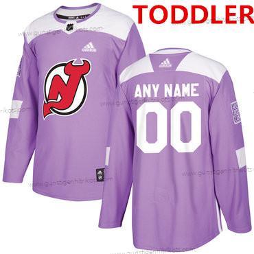 Adidas Kinder New Jersey Devils Personalisiertes Hockey Bekämpft Krebs Praxis Trikots – Lila Rosa