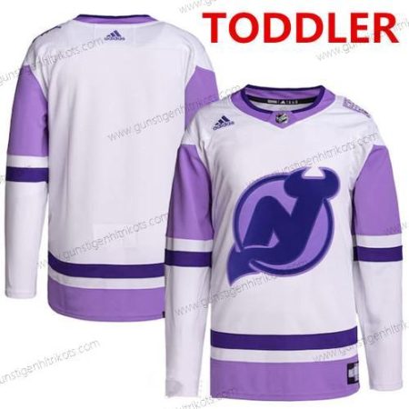 Adidas Kinder New Jersey Devils Personalisiertes Hockey Bekämpft Krebs Praxis Trikots – Weiß