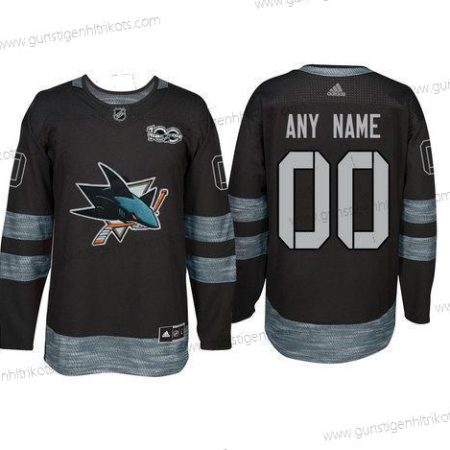 Adidas San Jose Sharks Personalisiertes 1917-2017 100th Jahrestag Strickerei NHL Trikots – Schwarz