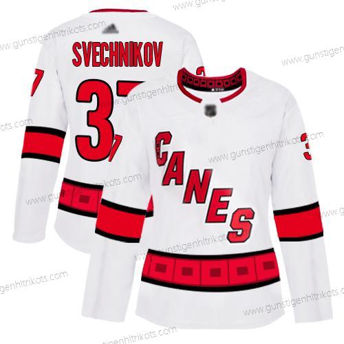 Frauen Carolina Hurricanes #37 Andrei Svechnikov Road Authentisch Strickerei Hockey Trikots – Weiß