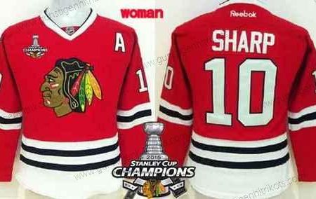 Frauen Chicago Blackhawks #10 Patrick Sharp Trikots W/2015 Stanley Cup Champion Patch – Rot